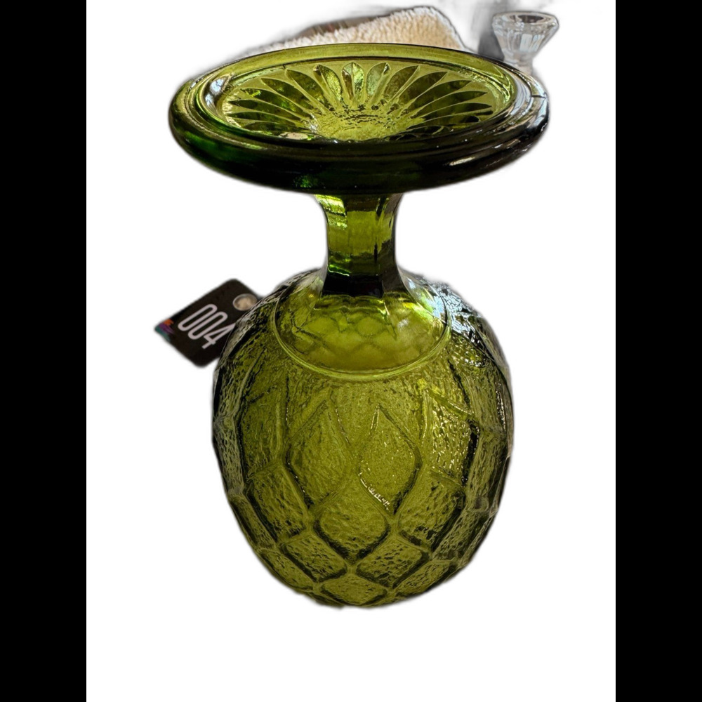 Vintage Indiana Glass Avocado Green Quilted Diamond Glass